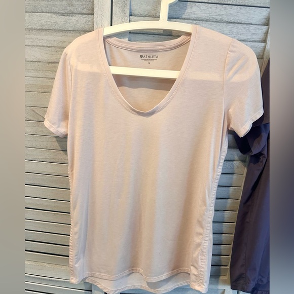 2 Athleta Scoop Neck Tees 1 Gray Purple 1 off white pink - Picture 2 of 6